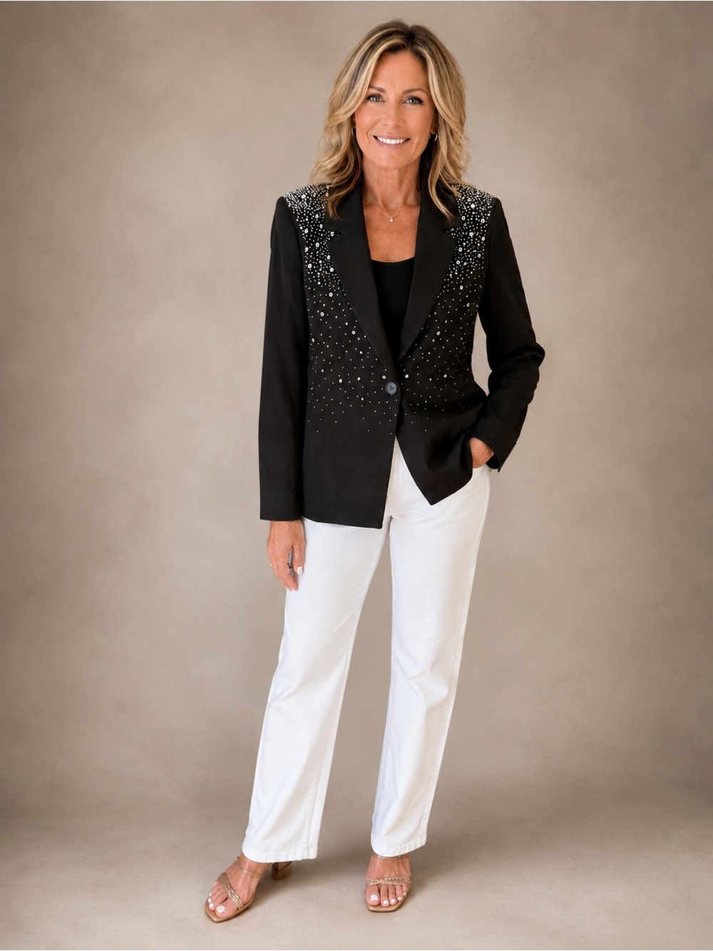 💎 HEM & THREAD Black Embellished Blazer - Picture 2 of 5